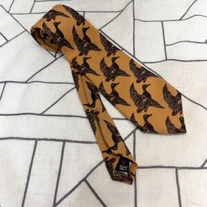Robert Talbott Necktie OS Gold Mallard Duck Wool Challis Hand Sewn England